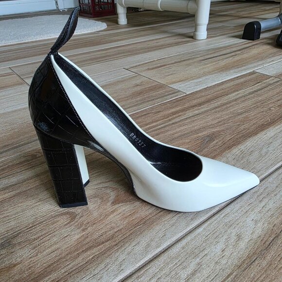 Louis Vuitton White Croc Embossed Leather & Leather MatchMake Block Heel Eur. 38 - Picture 6 of 16